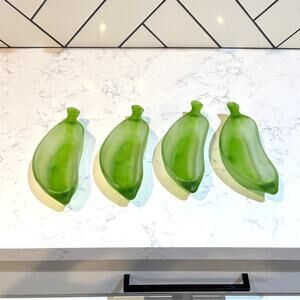 vintage La Rochere green frosted glass banana split dishes 1950s-1970s